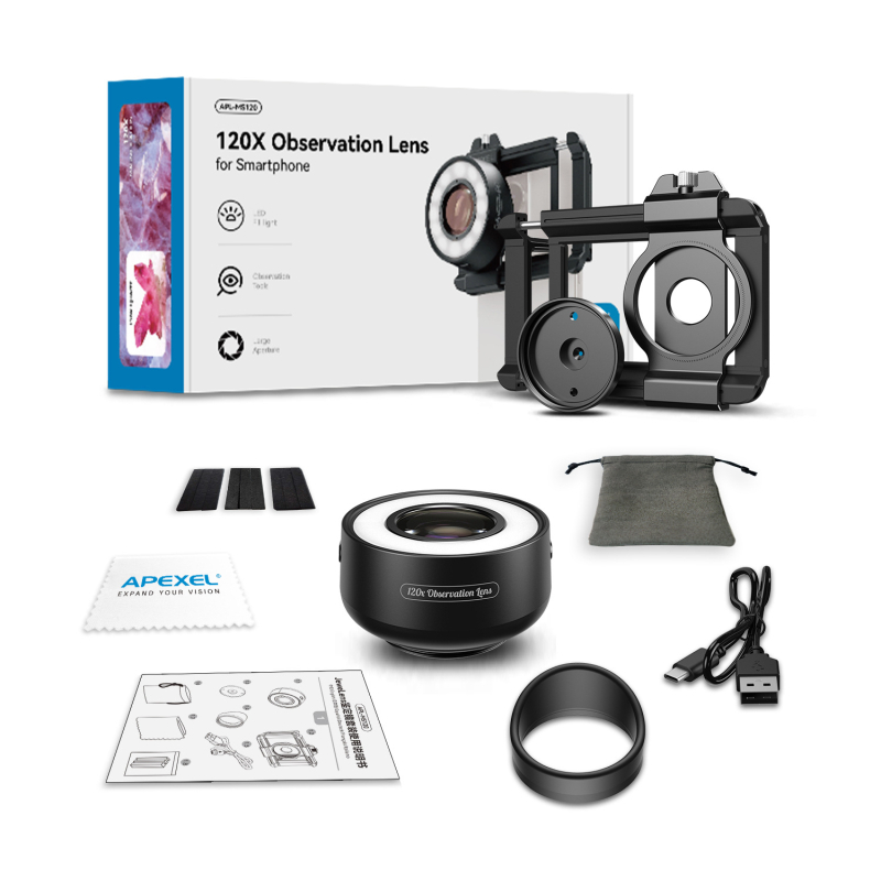 APEXEL Rankinis MS120 Mikroskopas Akmenų Identifikavimui – HD Didinimas, Suderinamas su Išmaniuoju Telefonu