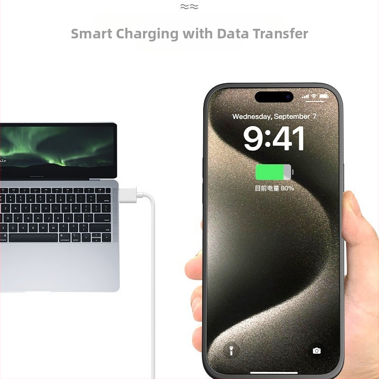 Power bank кейс за iPhone 16 Pro Max и iPhone 15 Plus, литий-полимерна батерия 6000mAh, QC2.0, вход 5V, изход 10W