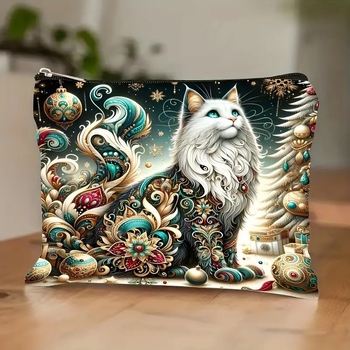 Τσαντάκι καλλυντικών για ταξίδι – Καμβάς με μποέμ σχέδιο γάτας και διαμαντιού, αναπνεύσιμο, unisex, στυλ δρόμου, καθημερινός οργανωτής