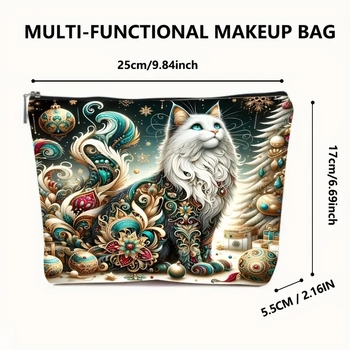 Τσαντάκι καλλυντικών για ταξίδι – Καμβάς με μποέμ σχέδιο γάτας και διαμαντιού, αναπνεύσιμο, unisex, στυλ δρόμου, καθημερινός οργανωτής