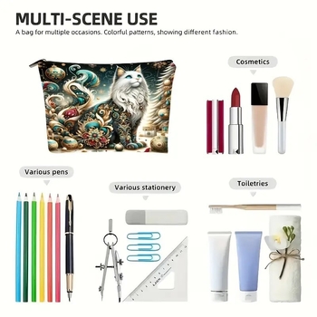 Τσαντάκι καλλυντικών για ταξίδι – Καμβάς με μποέμ σχέδιο γάτας και διαμαντιού, αναπνεύσιμο, unisex, στυλ δρόμου, καθημερινός οργανωτής