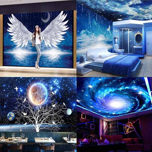 Šilkinė, atspari drėgmei tapetė, 3 sluoksnių sienos audinys su Milky Way ir žvaigždėtu dangumi, naujas Kinijos stilius, skirtas miegamajam ir vaikų kambariui