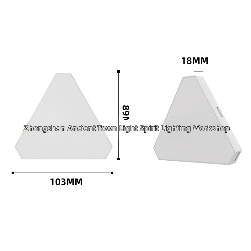 Триъгълен квантов атмосферен светлинен панел за игри — управление чрез приложение, USB 5V захранване, монтаж на стена чрез вакуумно закрепване, изтриване на околен светлинен ефект, поддръжка за персонализация