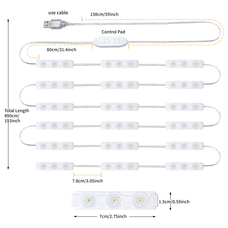 MZ-18 LED огледало с осветление за грим — електронен трансформатор, ≤36V, бутонен превключвател, подходящо за грим, баня, гардероб и студио