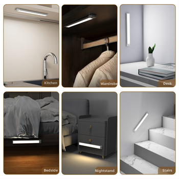 Νυχτερινό φως ντουλαπιών με ανίχνευση σώματος, ενσωματωμένη μπαταρία 2000mAh, αλουμινένιο περίβλημα, ορθογώνιος σχεδιασμός, διακόπτης