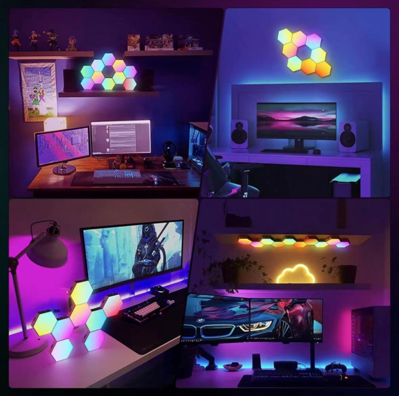 Sienas lampiņa ar LED gaismu, RGB atmosfēras apgaismojums, PC abažūrs, akrila korpuss, USB 5V