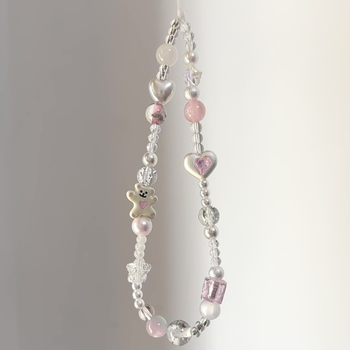 Jumping Bear Lanyard pentru telefon cu mărgele - sfoară PVC, cataramă din plastic, personalizabil, Anti-Lost