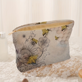 Чанта за козметика от corduroy с цип — лека, мултифункционална чанта за съхранение и хигиена