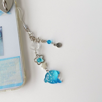 Κρεμαστό κινητού από χάντρες σε σχήμα καρχαρία, χειροποίητο, Insta-στυλ, μοτίβο θαλάσσιων οργανισμών, υλικό πλαστικό/ρητίνη