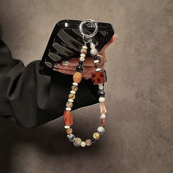 Унисекс нейлонов ланярд за телефон с керамична геометрична висулка, ръчно изработена и мънистена