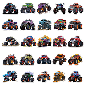 Стикери: 50 карикатурни дизайни monster truck за лаптопи и багаж, водоустойчиви, DIY декоративни, самозалепващи