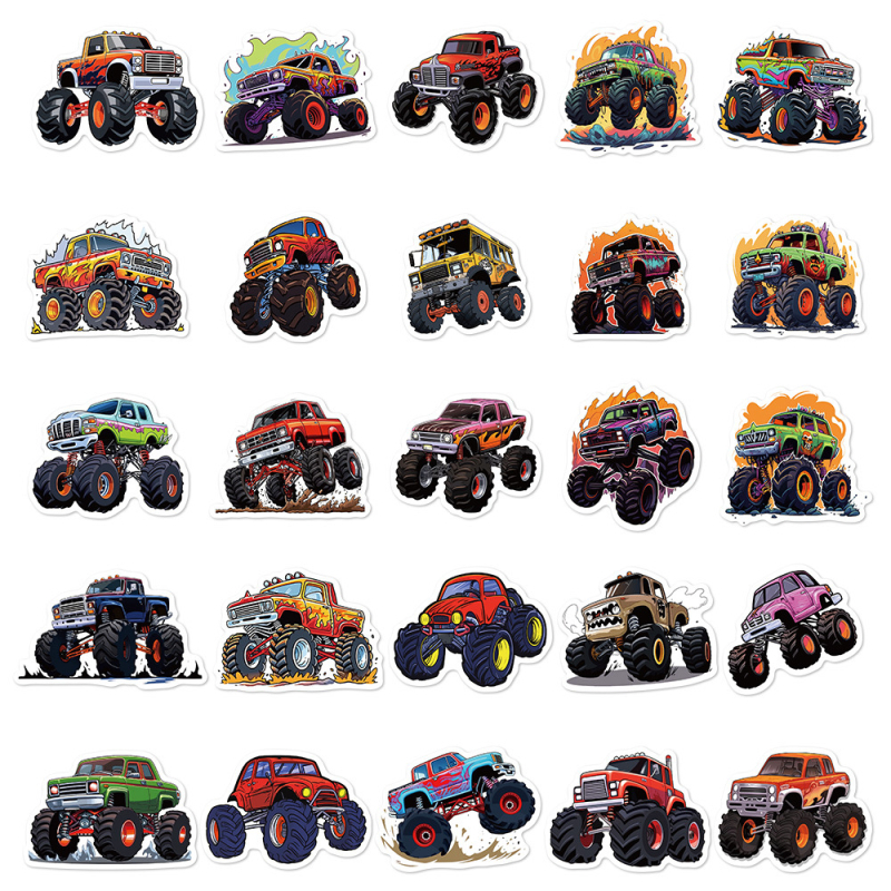 Naljepnice: 50 crtani dizajni monster-truck za prijenosna računala i prtljagu, vodootporne, DIY dekor