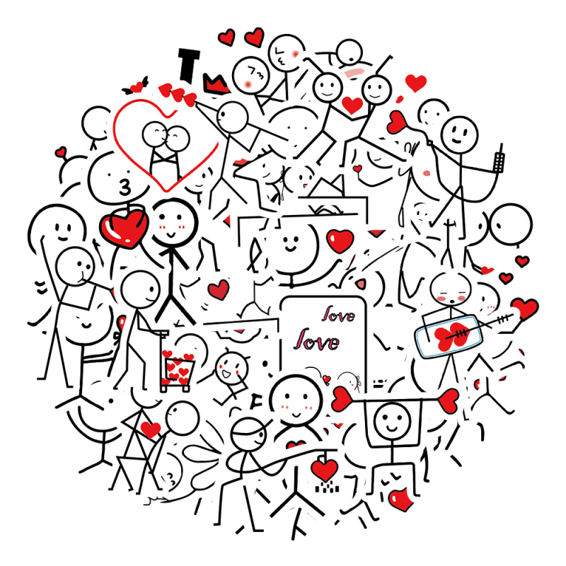 Autocolante PVC autoadezive cu cuplu stickman – 50 bucăți – Painted Crow – Stil drăguț – Printing