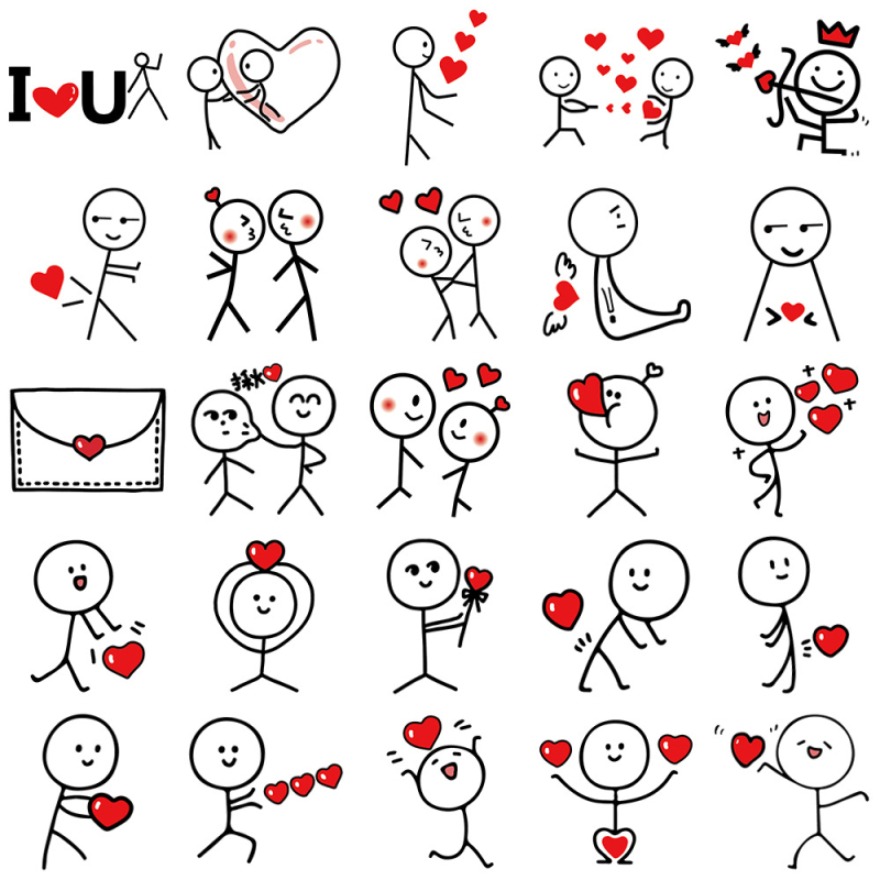 Autocolante PVC autoadezive cu cuplu stickman – 50 bucăți – Painted Crow – Stil drăguț – Printing