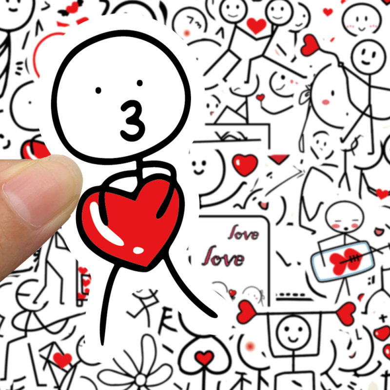 Autocolante PVC autoadezive cu cuplu stickman – 50 bucăți – Painted Crow – Stil drăguț – Printing