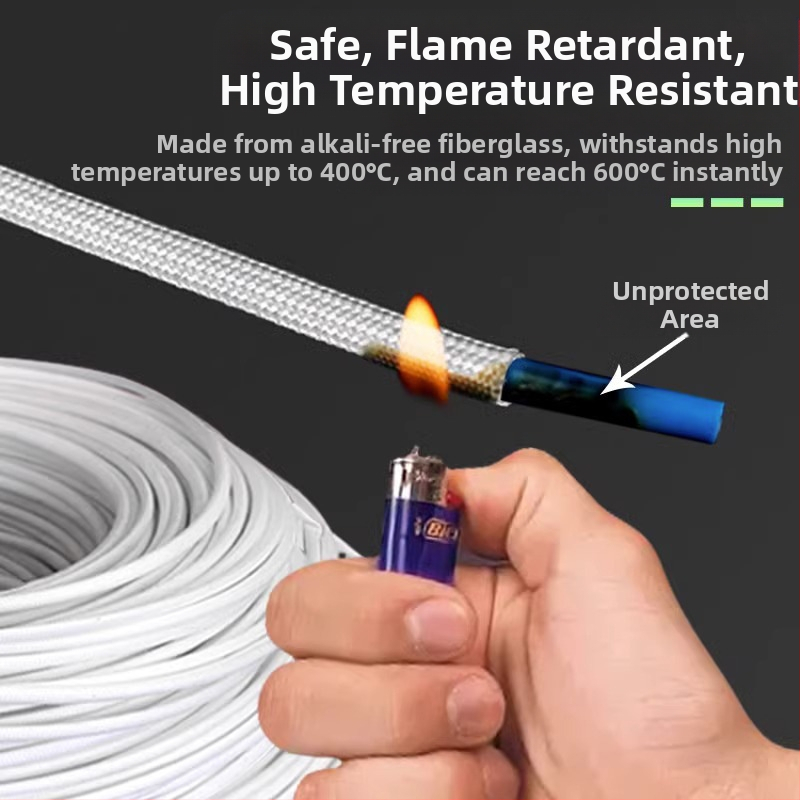 Тръба от стъкловълна за защита на автомобилни кабели, серия Patterned Tube, устойчивост на 600°C, VW-1 огнеустойчивост, 80V напрежение