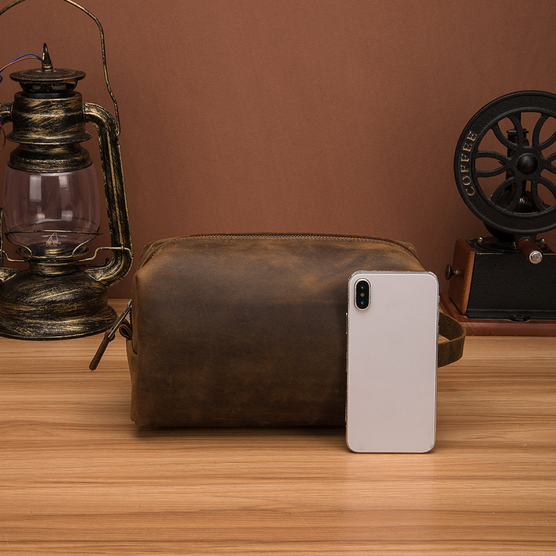 X002 Geantă de toaletă pentru călătorii din piele de vițel, prim strat, unisex, capacitate sub 20 L, căptușeală poliester-cotton