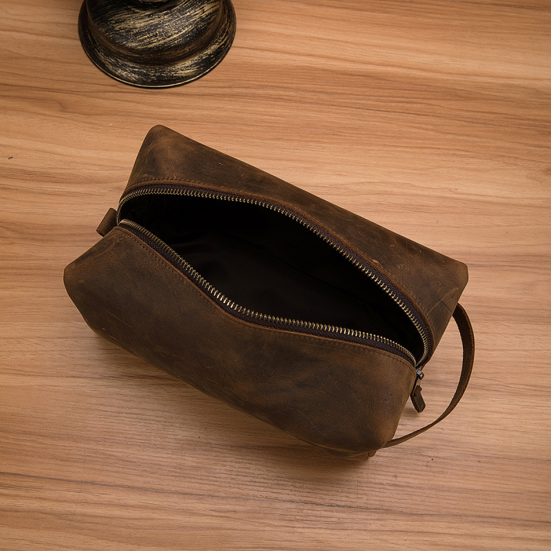 X002 Geantă de toaletă pentru călătorii din piele de vițel, prim strat, unisex, capacitate sub 20 L, căptușeală poliester-cotton