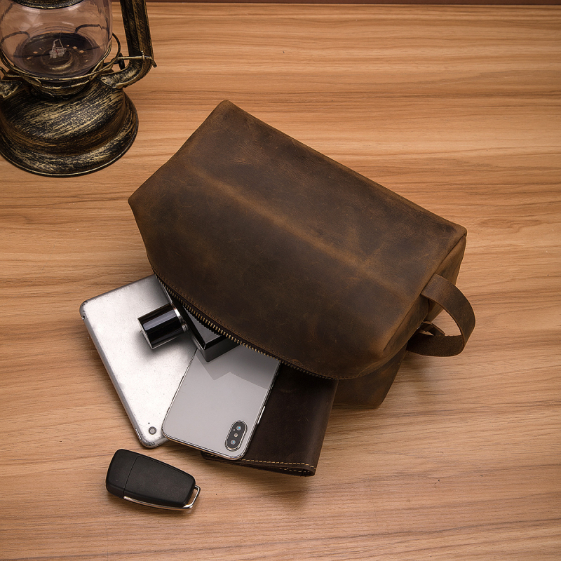 X002 Geantă de toaletă pentru călătorii din piele de vițel, prim strat, unisex, capacitate sub 20 L, căptușeală poliester-cotton