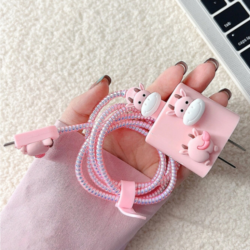 Rajzolt tehén fej TPU védőburkolat Apple adatkábelhez, modell A06