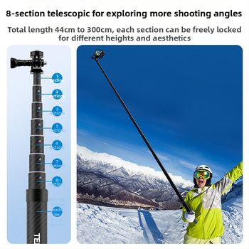 Selfie μπαστούνι από ανθρακονήματα 3 μ., τρίποδο/κλίση, μοντέλο GP-MNP-002, ικανότητα φόρτωσης 2–5 kg