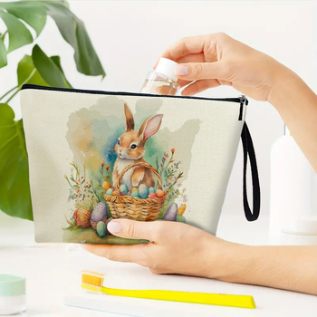 Τσαντάκι μακιγιάρ με μοτίβο Πασχαλινό Λαγουδάκι — υπερ-ελαφρύ, επεκτειόμενοι, φορητό, από πολυεστέρα με επένδυση
