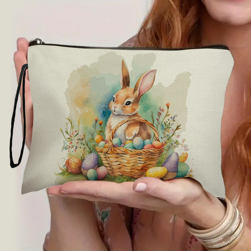 Чанта за грим с модел Великденски заек — ултралека, разширяваща се и преносима, от полиестер с подплата