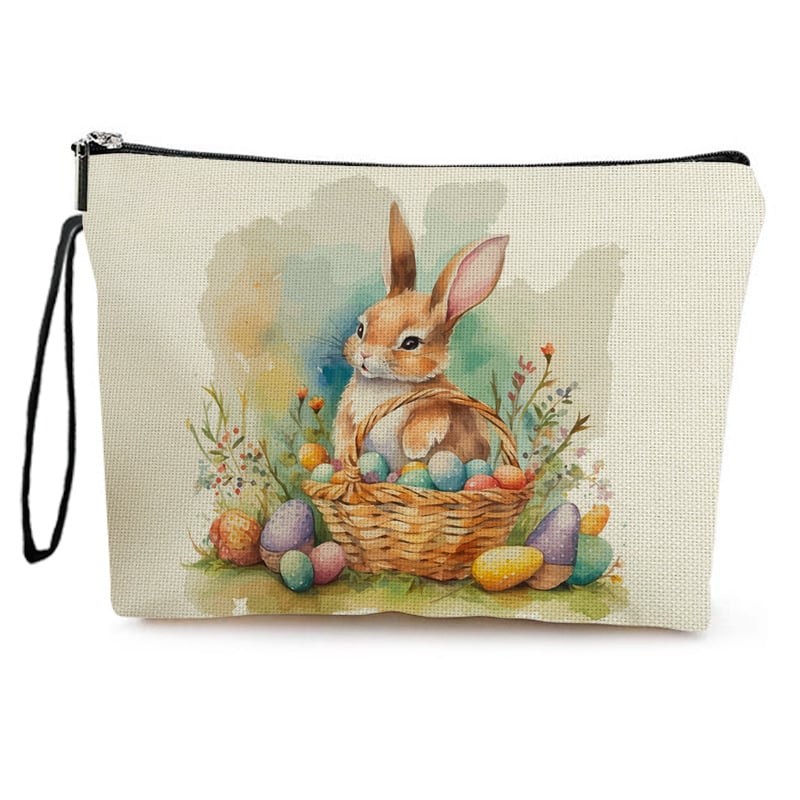 Чанта за грим с модел Великденски заек — ултралека, разширяваща се и преносима, от полиестер с подплата