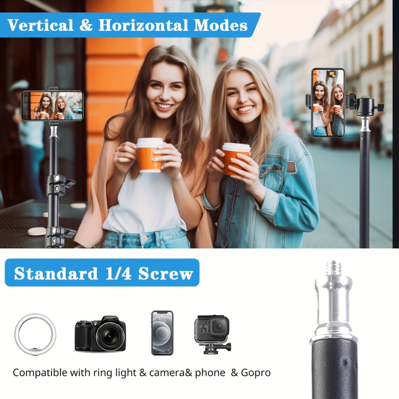 ZoMei grindų stovas mobiliam telefonui — universalus suderinamumas, skirta gyvai transliacijai, įtrauktas laikiklis ir PTZ telefono klipas.