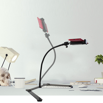 Stalo laikiklis mobiliojo telefono tiesioginėms transliacijoms su lankstomu vamzdeliu, modelis E89710, bendras suderinamumas, komplekte vamzdelis, apatinė plokštė ir telefono klipas