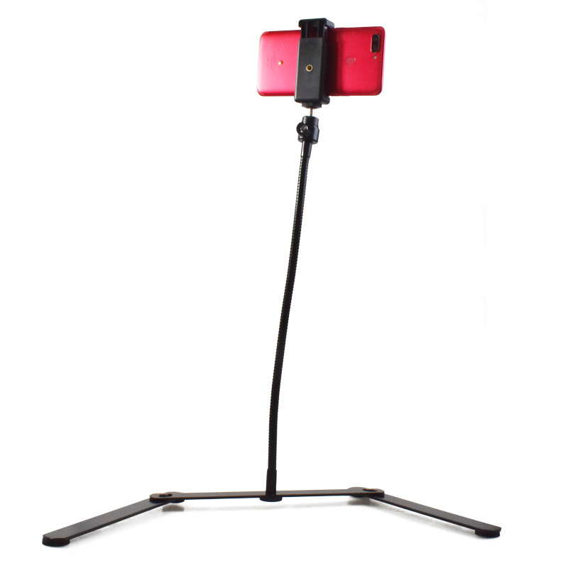 Stalo laikiklis mobiliojo telefono tiesioginėms transliacijoms su lankstomu vamzdeliu, modelis E89710, bendras suderinamumas, komplekte vamzdelis, apatinė plokštė ir telefono klipas