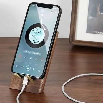 Fuyu настолен държач за телефон от орехово дърво — универсален дървен държач за бюро, персонализируем