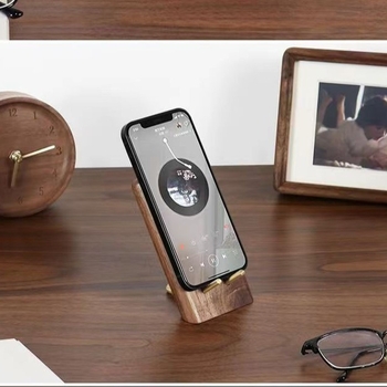 Fuyu настолен държач за телефон от орехово дърво — универсален дървен държач за бюро, персонализируем