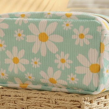 Κοσμητική τσάντα από corduroy με floral μοτίβο, επεκτάσιμος αποθηκευτικός χώρος, πολυεστερική επένδυση