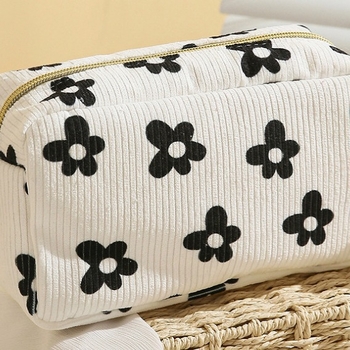 Κοσμητική τσάντα από corduroy με floral μοτίβο, επεκτάσιμος αποθηκευτικός χώρος, πολυεστερική επένδυση