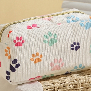 Κοσμητική τσάντα από corduroy με floral μοτίβο, επεκτάσιμος αποθηκευτικός χώρος, πολυεστερική επένδυση