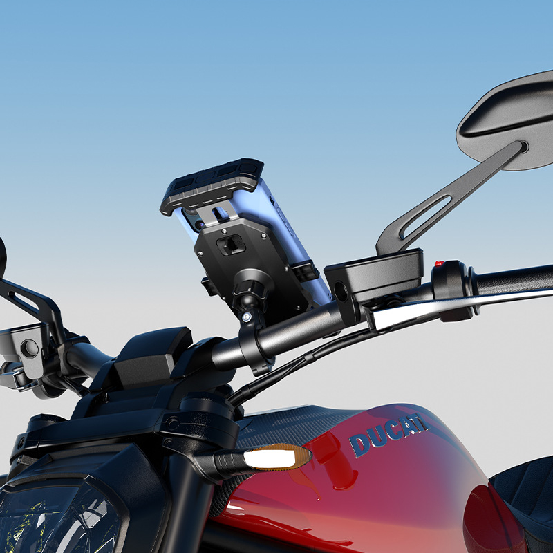 Kewig Pagriežams bloķējams tālruņa turētājs motociklam, velosipēdam un elektriskajam transportam — plastmasas, licencējama privāta zīme