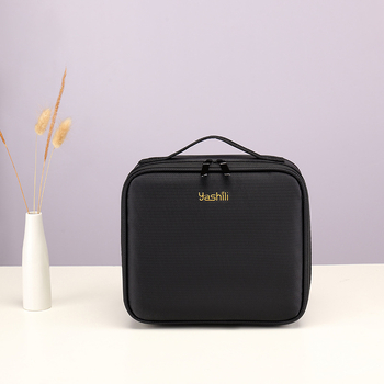 Τσάντα μακιγιάζ με καθρέφτη, κυβοειδές σχήμα, ύφασμα 600D Oxford, πολυχρηστική, μοντέρνο μινιμαλιστικό στυλ.