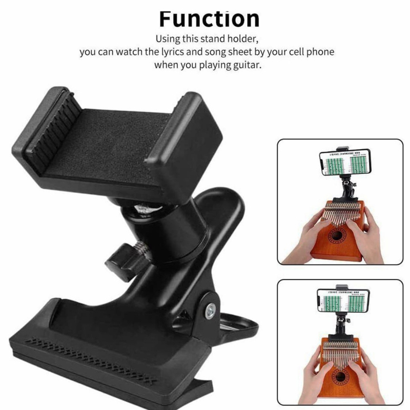 Clip pentru capul chitării pentru telefon – construcție metal-plastic, suport universal pentru smartphone și clip pentru partituri (pungă OPP)