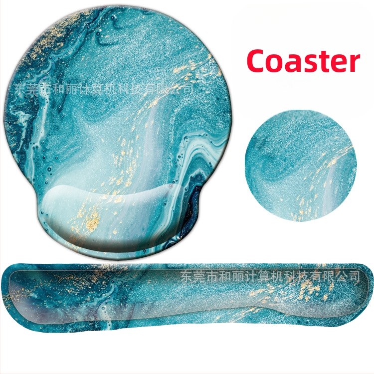 Didelis riešo pagalvėlės komplektas su atminties putų pelės kilimėliu ir gumine klaviatelės plokštele; pieno šilko paviršius, neslidus pagrindas, vienpusis, plastikinis liejimas