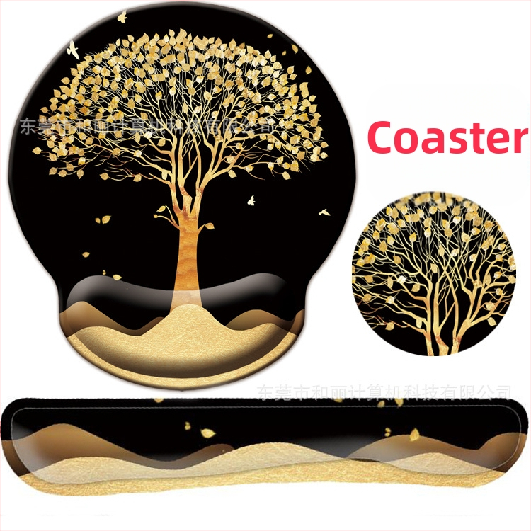 Didelis riešo pagalvėlės komplektas su atminties putų pelės kilimėliu ir gumine klaviatelės plokštele; pieno šilko paviršius, neslidus pagrindas, vienpusis, plastikinis liejimas