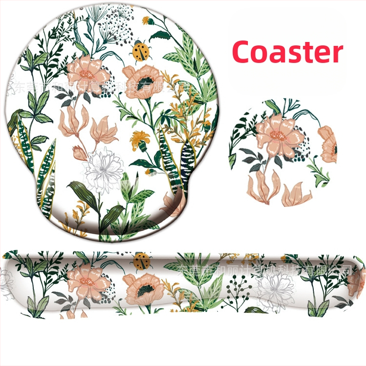 Didelis riešo pagalvėlės komplektas su atminties putų pelės kilimėliu ir gumine klaviatelės plokštele; pieno šilko paviršius, neslidus pagrindas, vienpusis, plastikinis liejimas