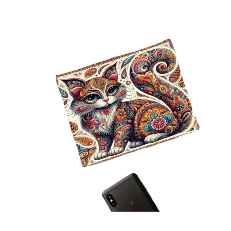 Козметична чанта с котешки мотив, платнена, с цип, дишаща, за ежедневна употреба