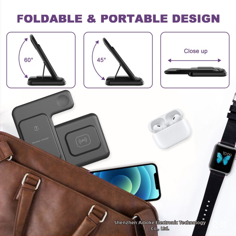 Sklopiteľný 3-in-1 bezdrôtový nabíjač pre iPhone, Apple Watch a AirPods (15W rýchle nabíjanie, QC3.0, 9V/2A)