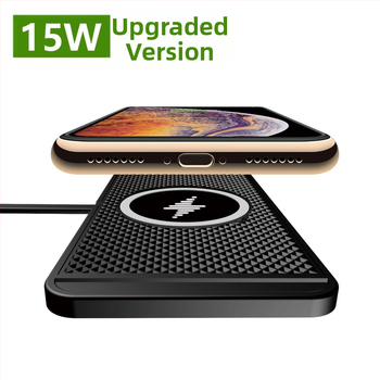 Безжично автомобилно зарядно с противохлъзгаща се отделение за съхранение, обновена версия без разглобяване, QC3.0, магнитно зареждане, 15W бързо зареждане, 2A изход