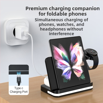 Αναδιπλούμενος ασύρματος φορτιστής 3-σε-1 για Samsung W23/W24, αποσπώμενος φορτιστής ρολογιού, γρήγορη φόρτιση