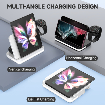 Αναδιπλούμενος ασύρματος φορτιστής 3-σε-1 για Samsung W23/W24, αποσπώμενος φορτιστής ρολογιού, γρήγορη φόρτιση
