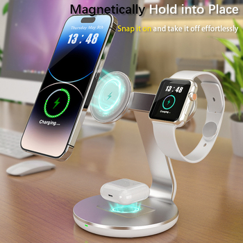 Starr 3-σε-1 μαγνητικός ασύρματος φορτιστής, 15W γρήγορη φόρτιση, QC3.0, πιστοποιήσεις CE/FCC/ROHS, συμβατός με Apple και Huawei