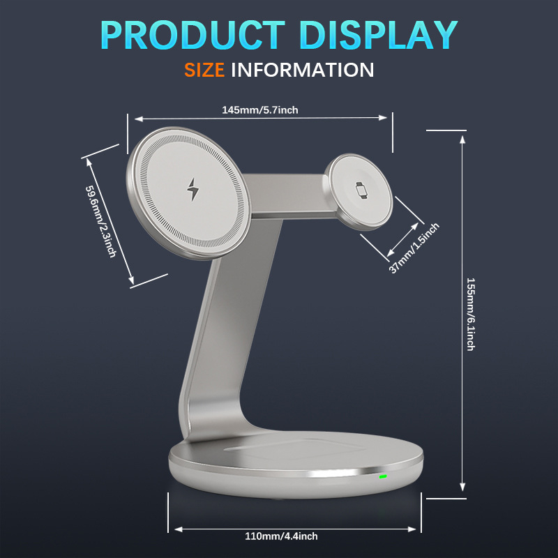 Starr 3-σε-1 μαγνητικός ασύρματος φορτιστής, 15W γρήγορη φόρτιση, QC3.0, πιστοποιήσεις CE/FCC/ROHS, συμβατός με Apple και Huawei