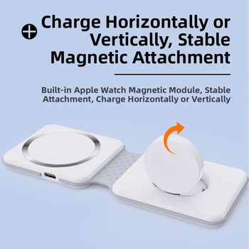 Сгъваемо безжично магнитно зарядно устройство 2-в-1, PD бързо зареждане, изход 9V2A, максимална мощност 15W, компактно и преносимо